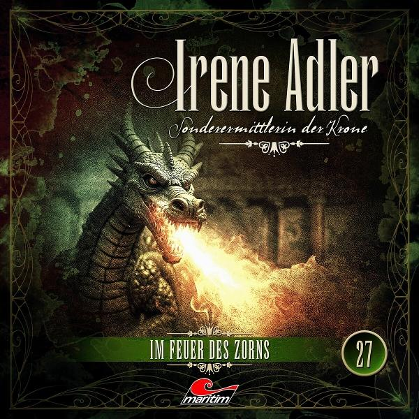 Buchcover: Drache, der Feuer speit. Text: Irene Adler. Titel: Im Feuer des Zorns. Maritim-Logo.