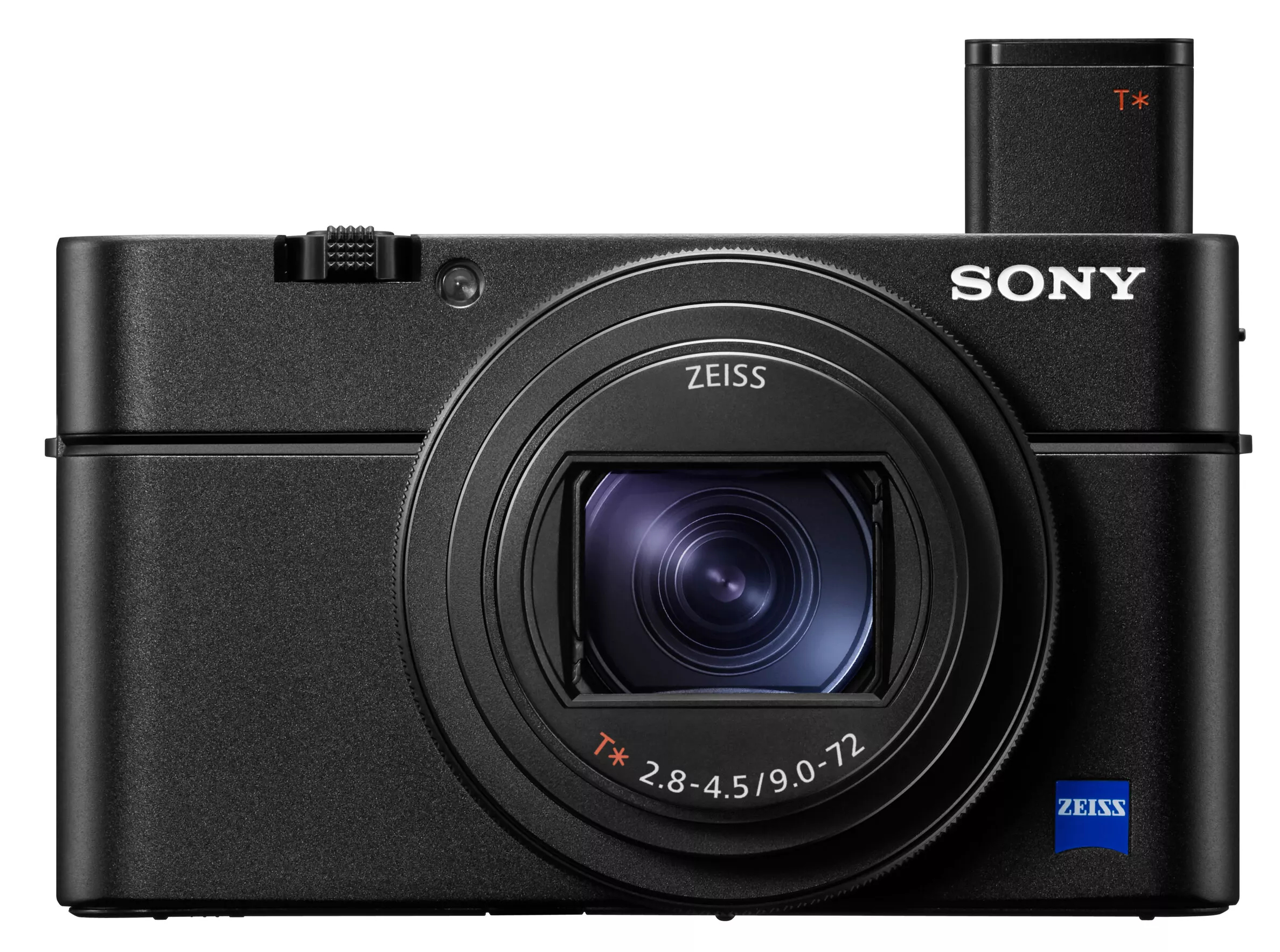 Czarny aparat Sony z obiektywem i napisem SONY w kolorze białym.