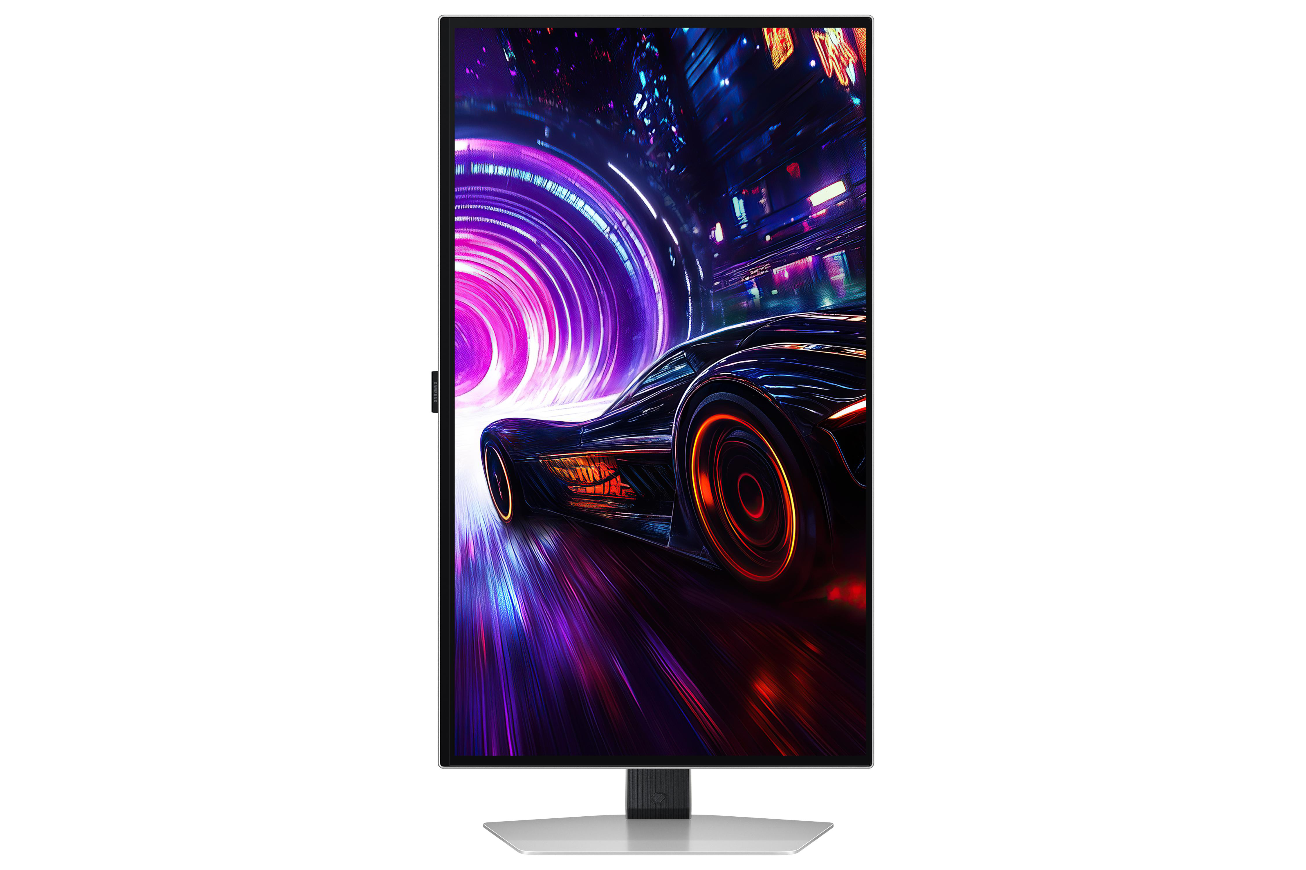 Ein Computermonitor zeigt eine futuristische Autorennszene.