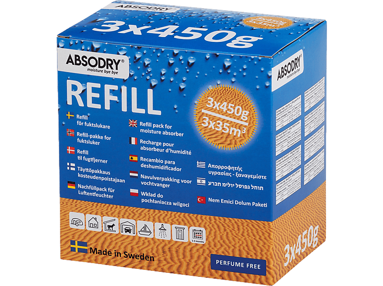 Everbrent Absodry 3×450 g Fresh Scent Nachfüllpack Weiß, 35 m³