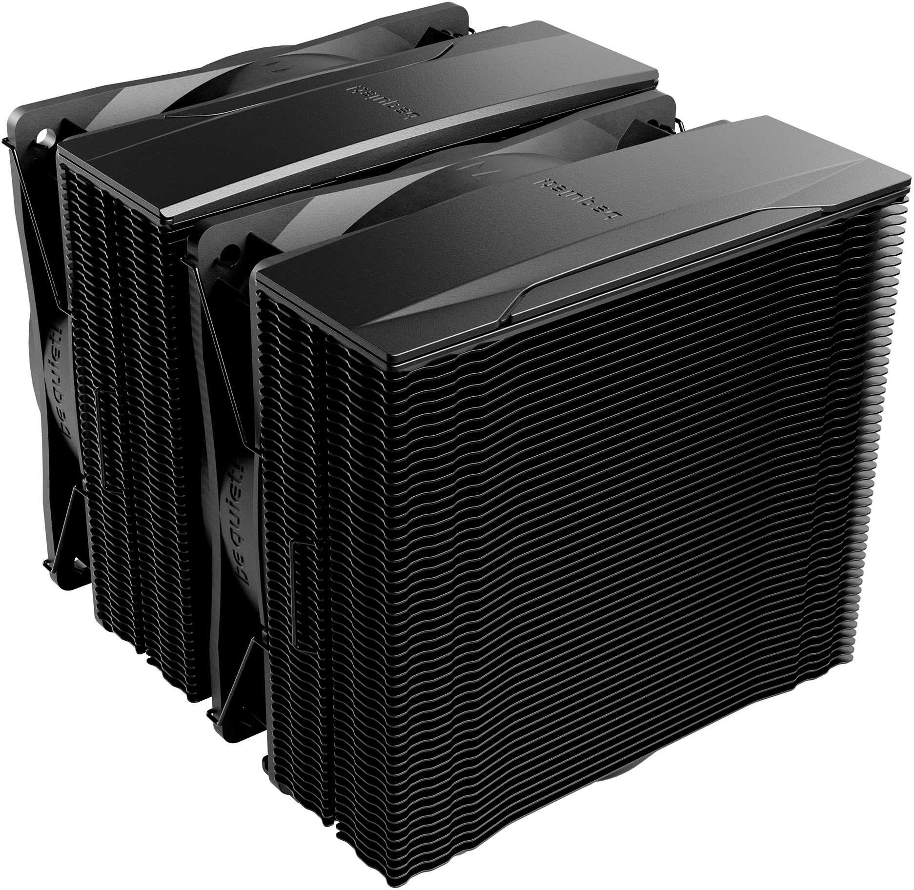 Ein schwarzes Computer-Kühlsystem mit zwei Lüftern.