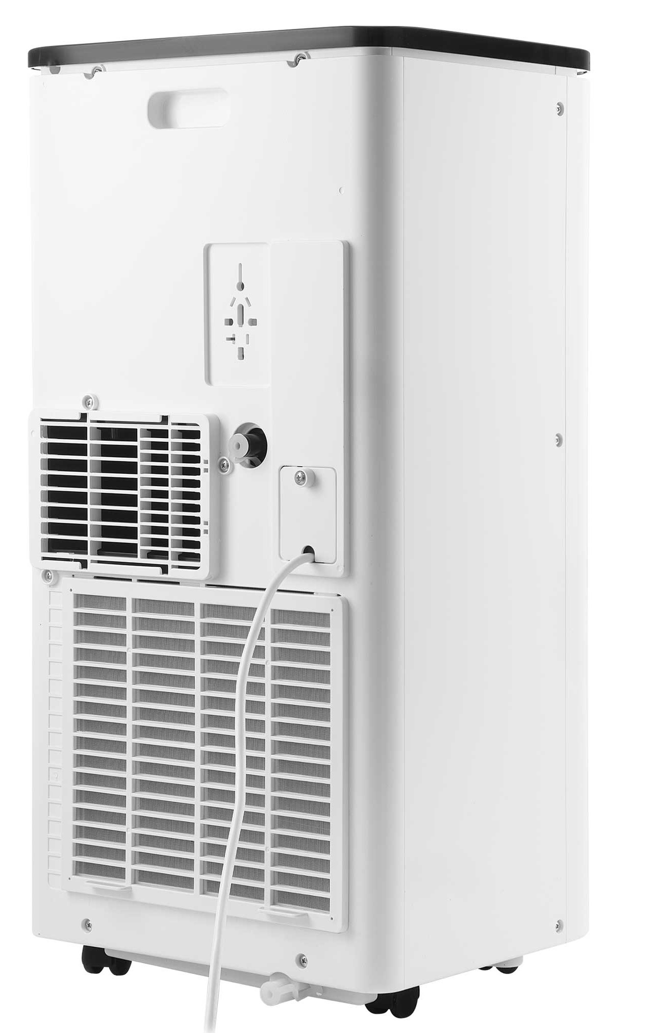 Czarny power bank z paskiem do noszenia i cyfrowym wyświetlaczem.