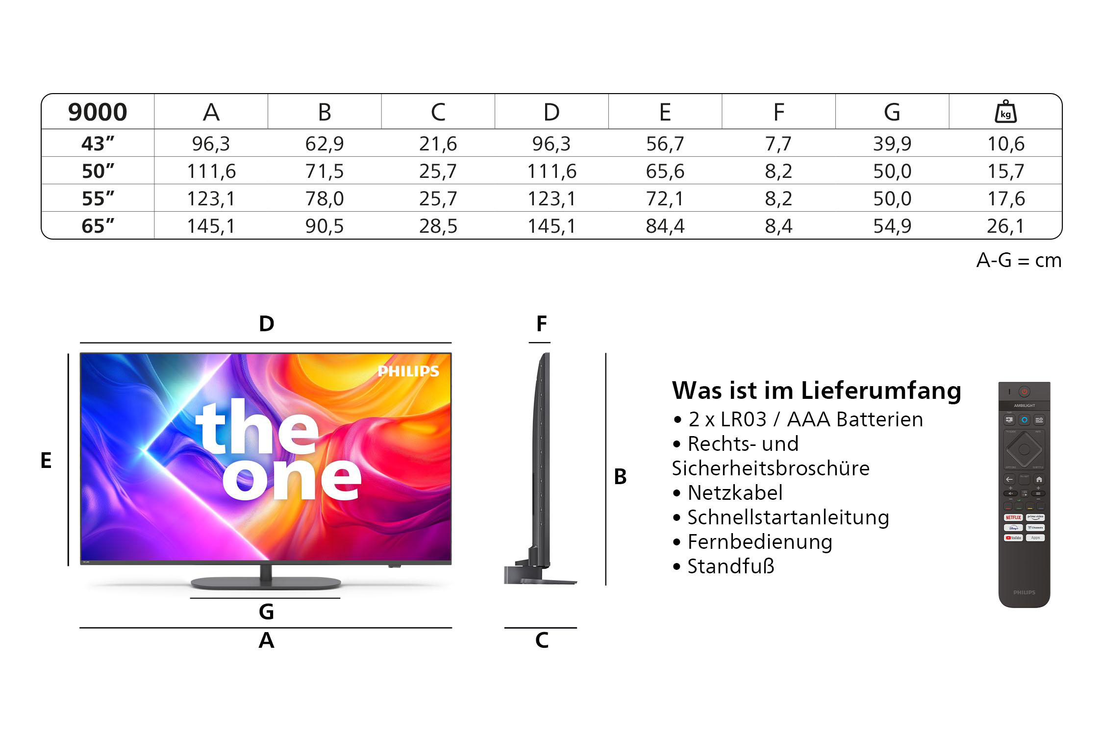 Fernseher mit modernem Design, zeigt den Bildschirm und einige Details zum Produkt.