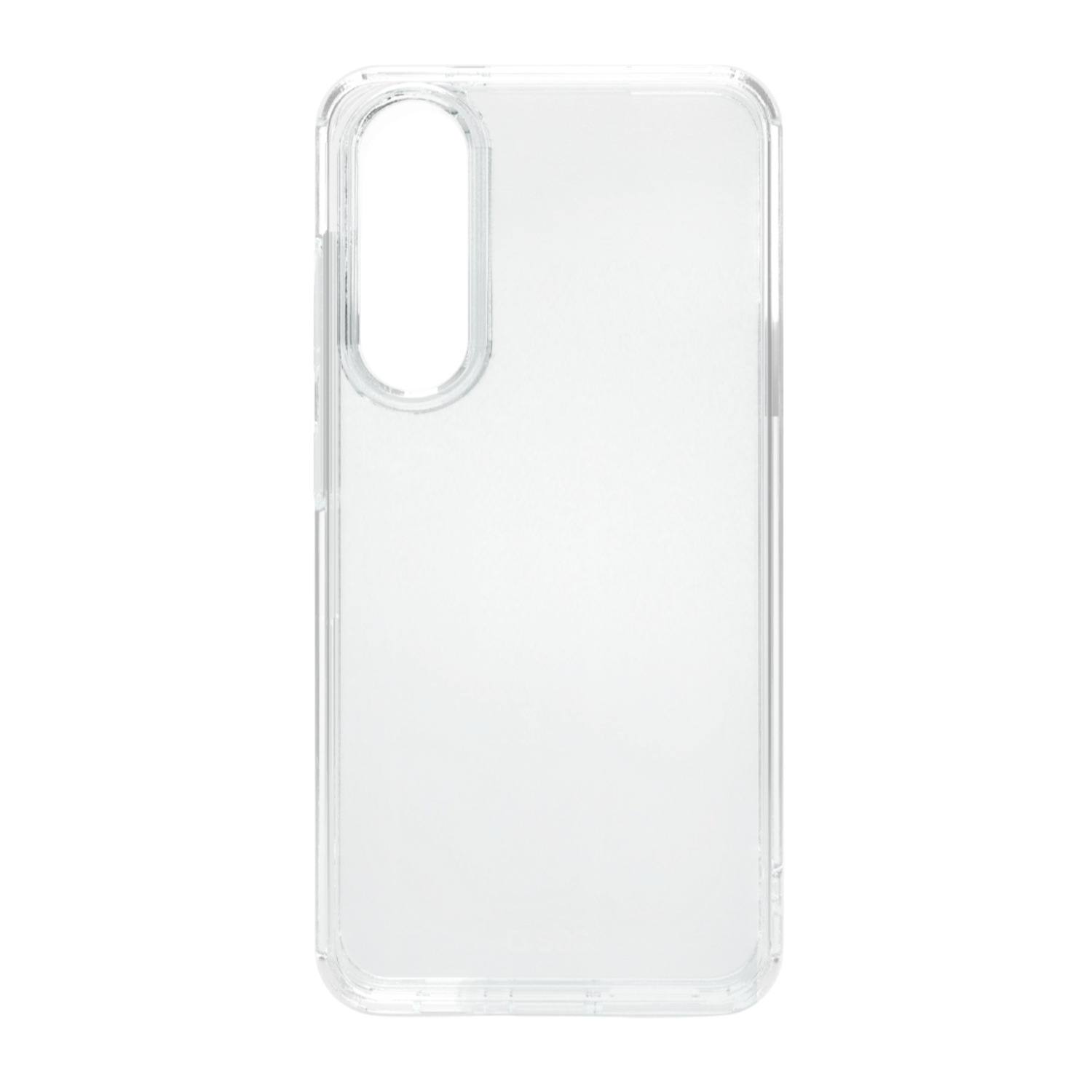 Transparante telefoonhoes, met de achterkant van een telefoon, met een doorzichtig frame.