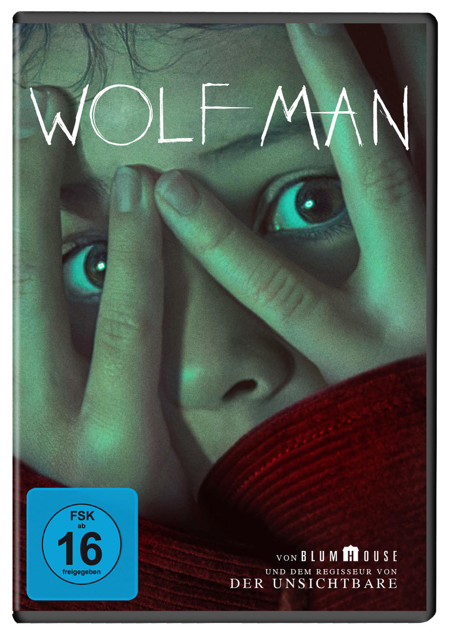 Blu-ray-Cover für 'Wolf Man' mit Augen, die durch Finger spähen, FSK 16-Rating.