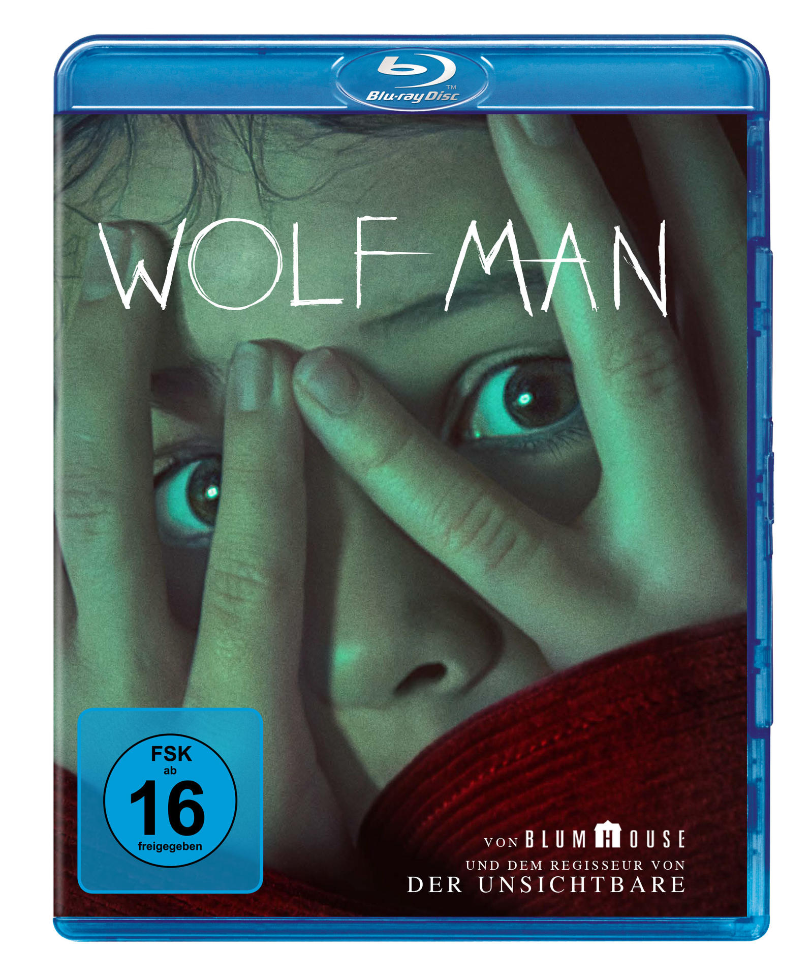 Blu-ray-Hülle mit dem Titel 'WOLF MAN' und einem Coverbild einer Person mit Händen über dem Gesicht.