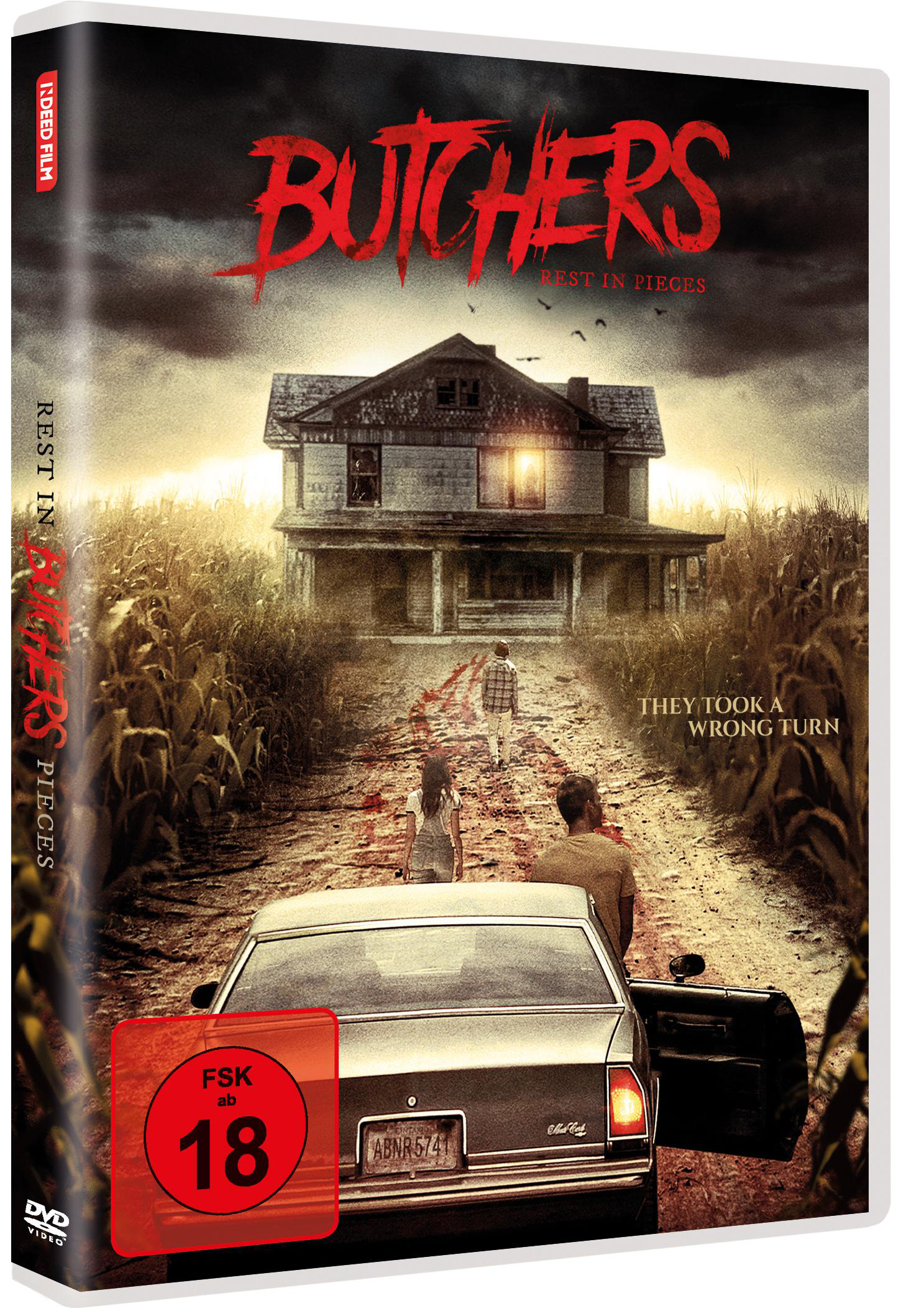 DVD-Cover eines Horrorfilms. Haus in einem Maisfeld, zwei Personen gehen. Dunkler Himmel und bedrohlicher Ton.