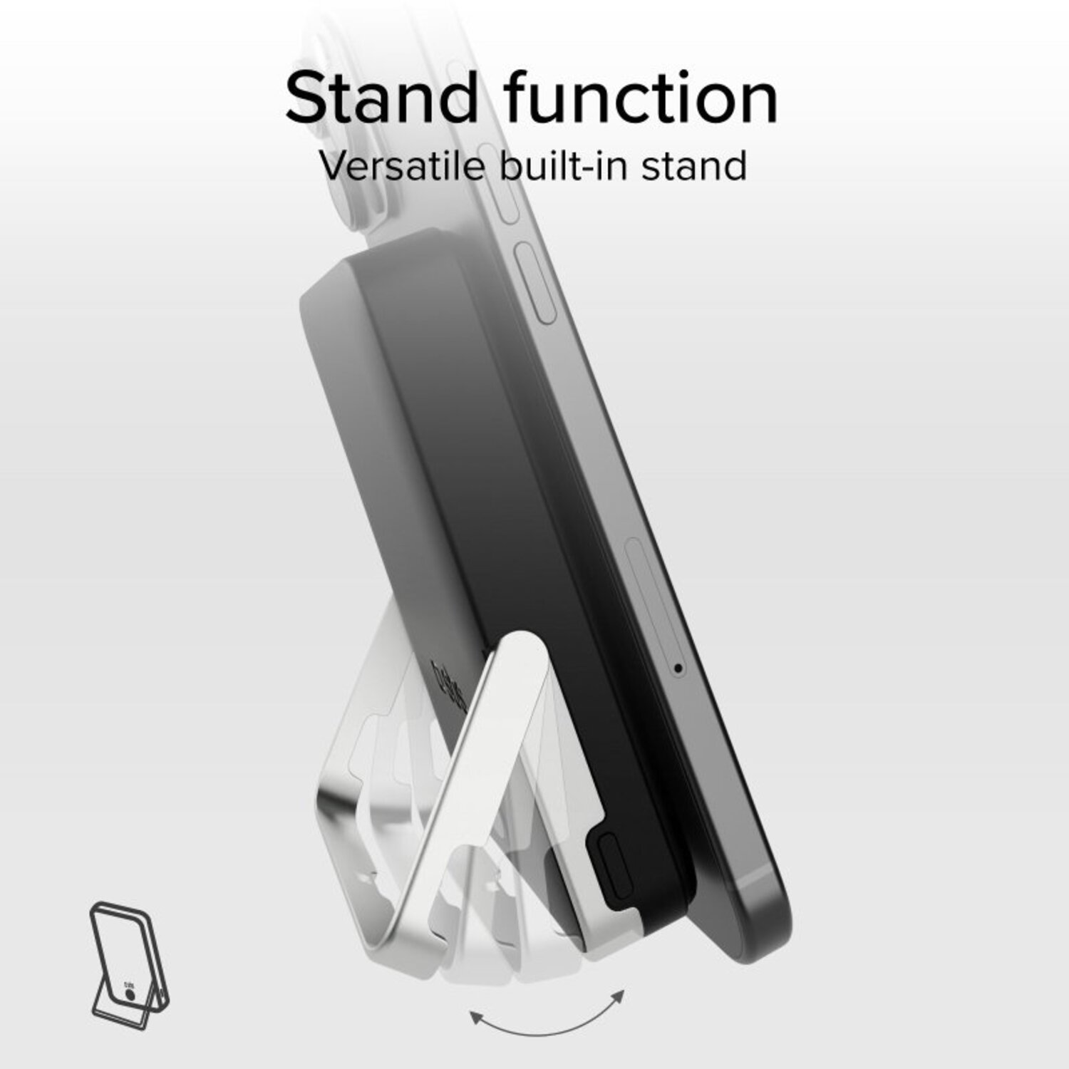 Un téléphone noir avec un support.