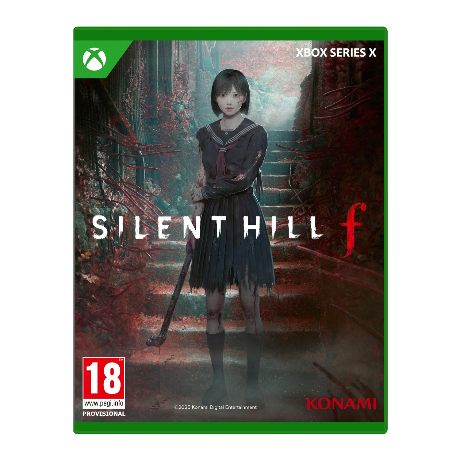 Silent Hill f game cover, meisje met hamer, schooluniform.