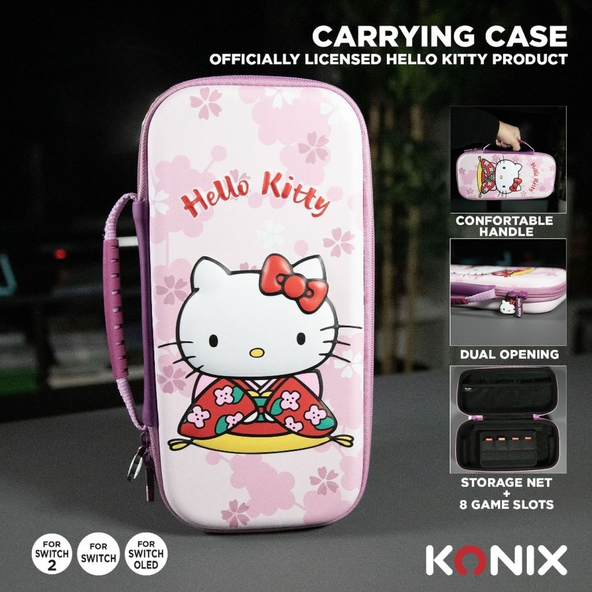 Une housse de transport Hello Kitty pour Nintendo Switch.