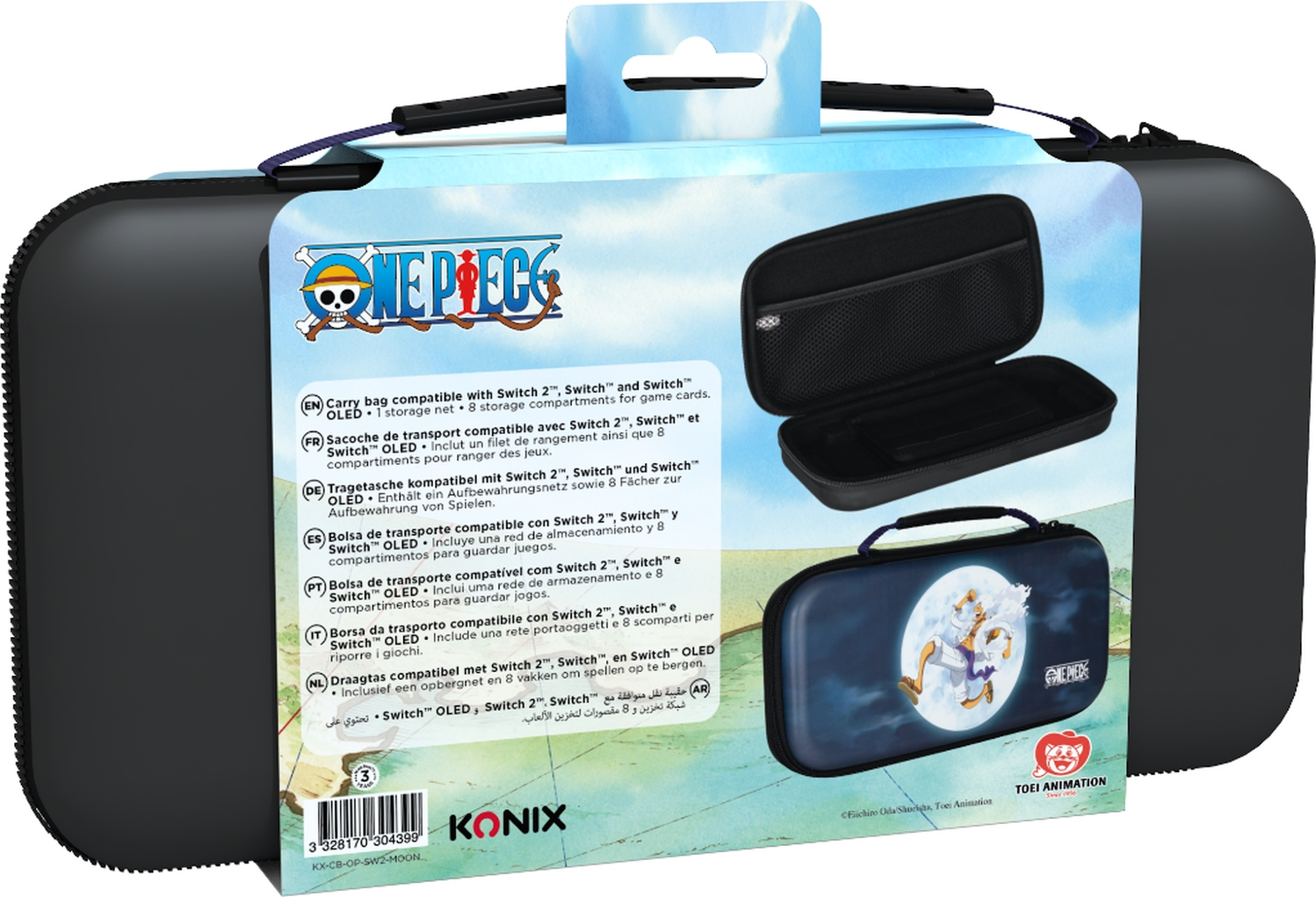Una custodia nera con un design di One Piece.