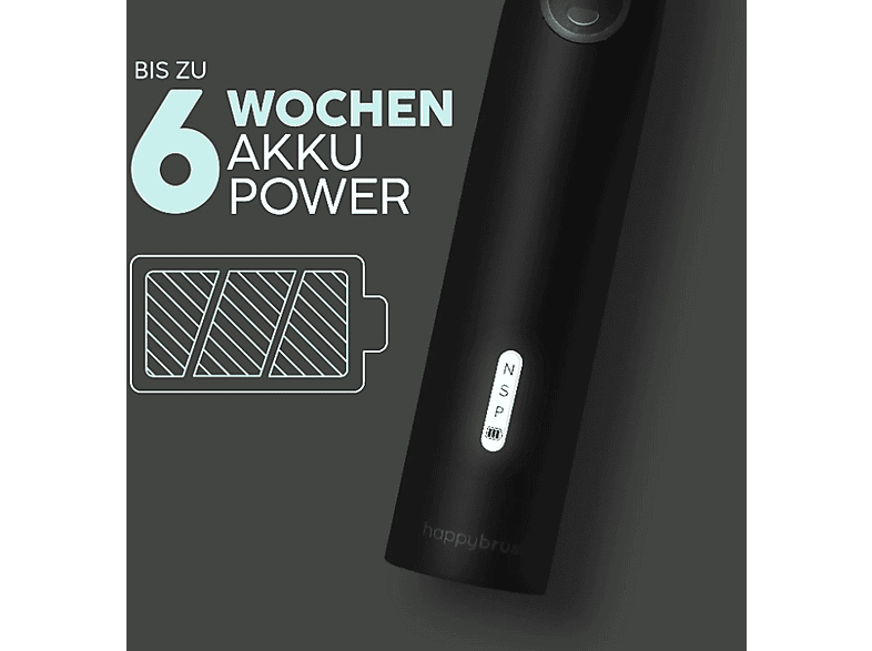 happybrush ECO VIBE 3 Starterkit Elektrische Schallzahnbürste + 4 Aufsteckbürsten Allblack — Foto 2 von 5