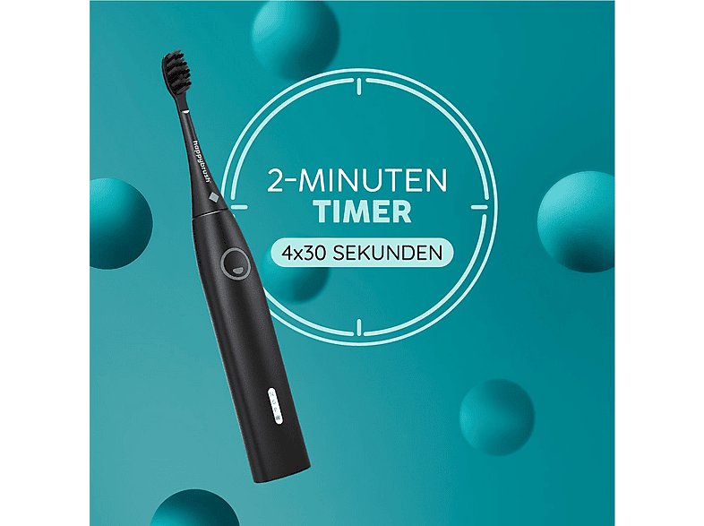 happybrush ECO VIBE 3 Starterkit Elektrische Schallzahnbürste + 4 Aufsteckbürsten Allblack — Foto 3 von 5