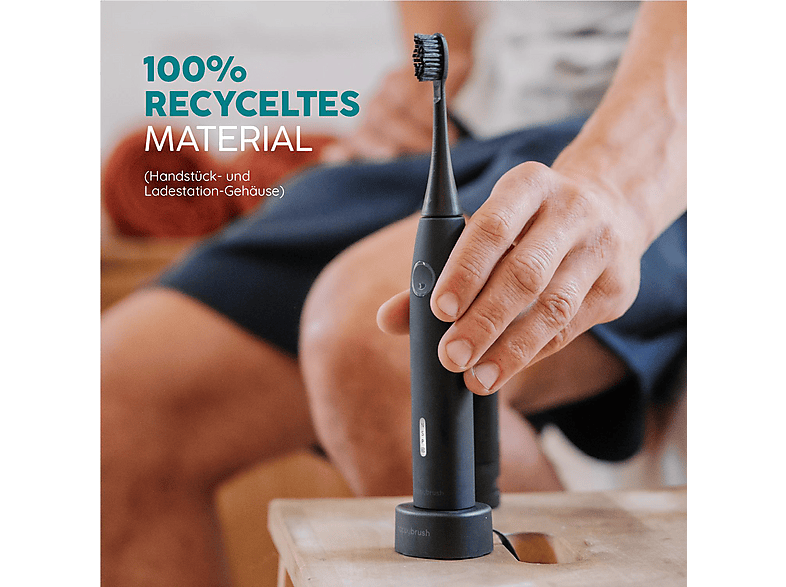 happybrush ECO VIBE 3 Starterkit Elektrische Schallzahnbürste + 4 Aufsteckbürsten Allblack — Foto 4 von 5