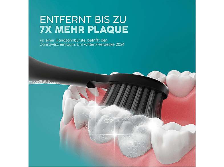 happybrush ECO VIBE 3 Starterkit Elektrische Schallzahnbürste + 4 Aufsteckbürsten Allblack — Foto 5 von 5