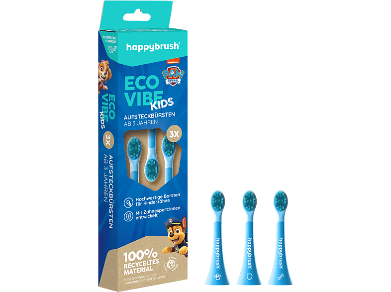 happybrush ECO VIBE kids Paw Patrol Aufsteckbürsten Lern-Zahnbürste, 3 Stück