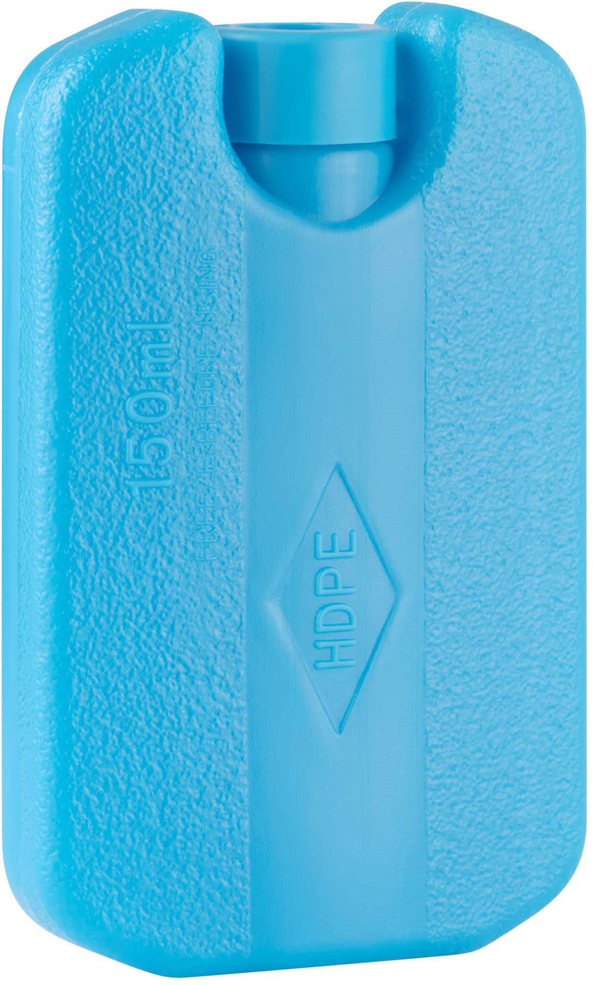 Kék jégakkumulátor, HDPE gyémánt alakú, 150ml felirattal.