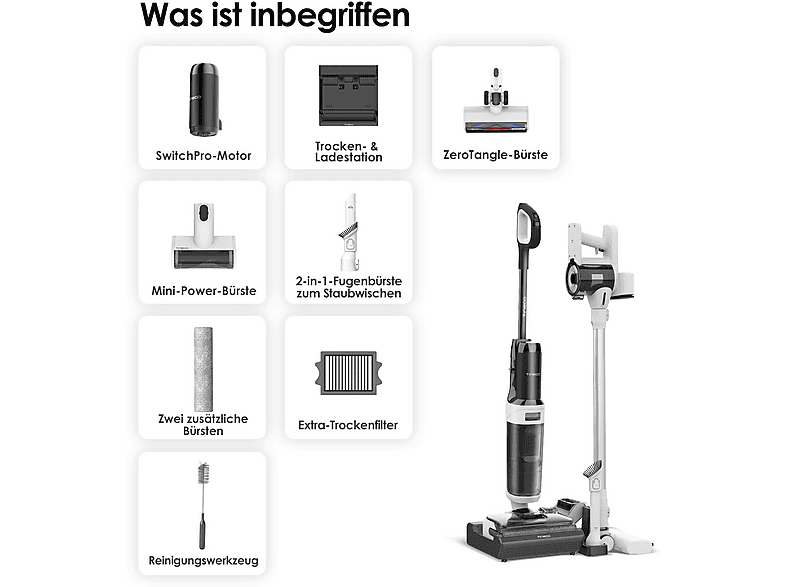 TINECO FLOOR ONE Switch S6 Stretch Plus Nass-Trockensauger mit Akku-Stielstaubsauger , Akkubetrieb