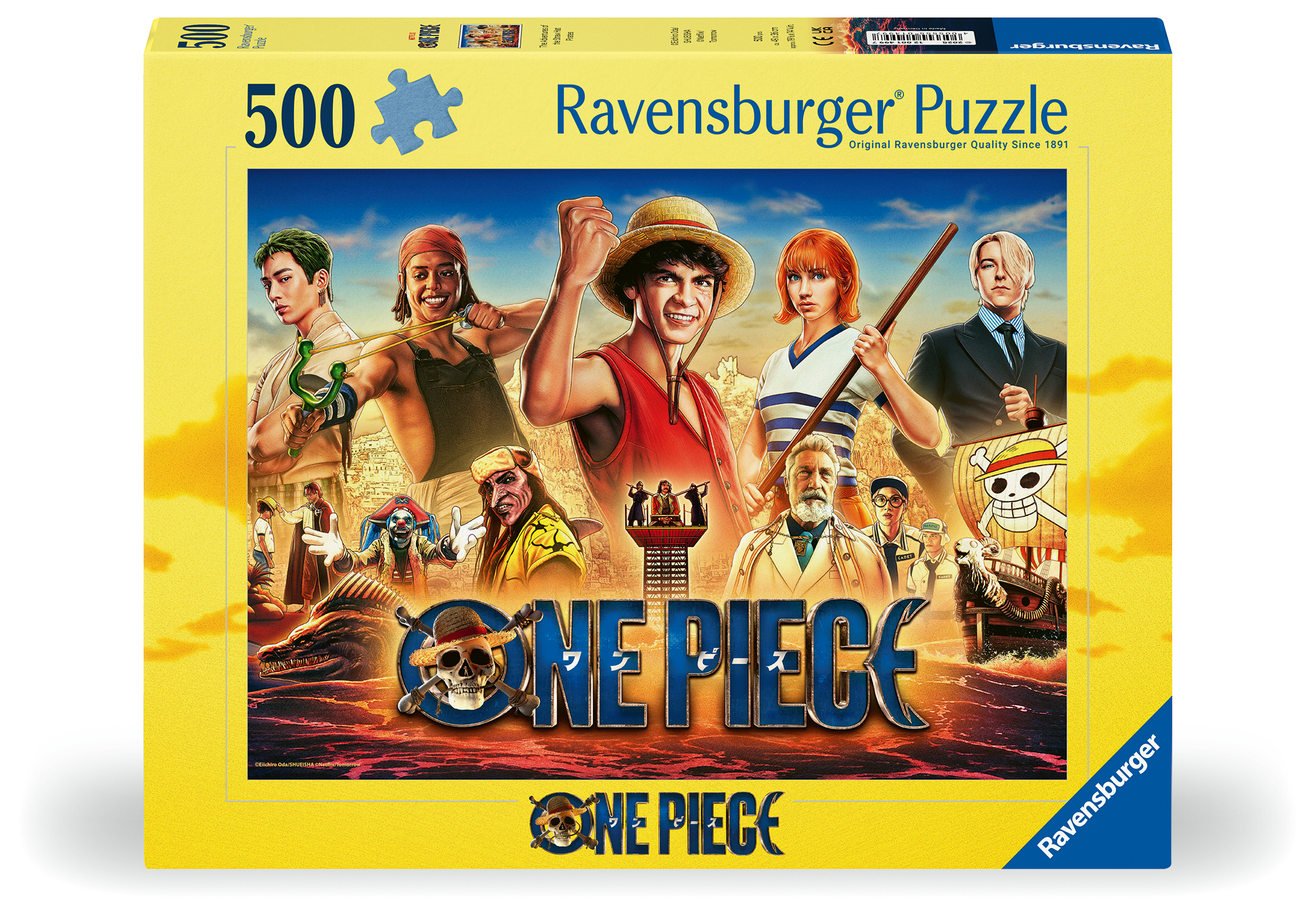Eine Puzzledose mit den One Piece Anime-Charakteren.