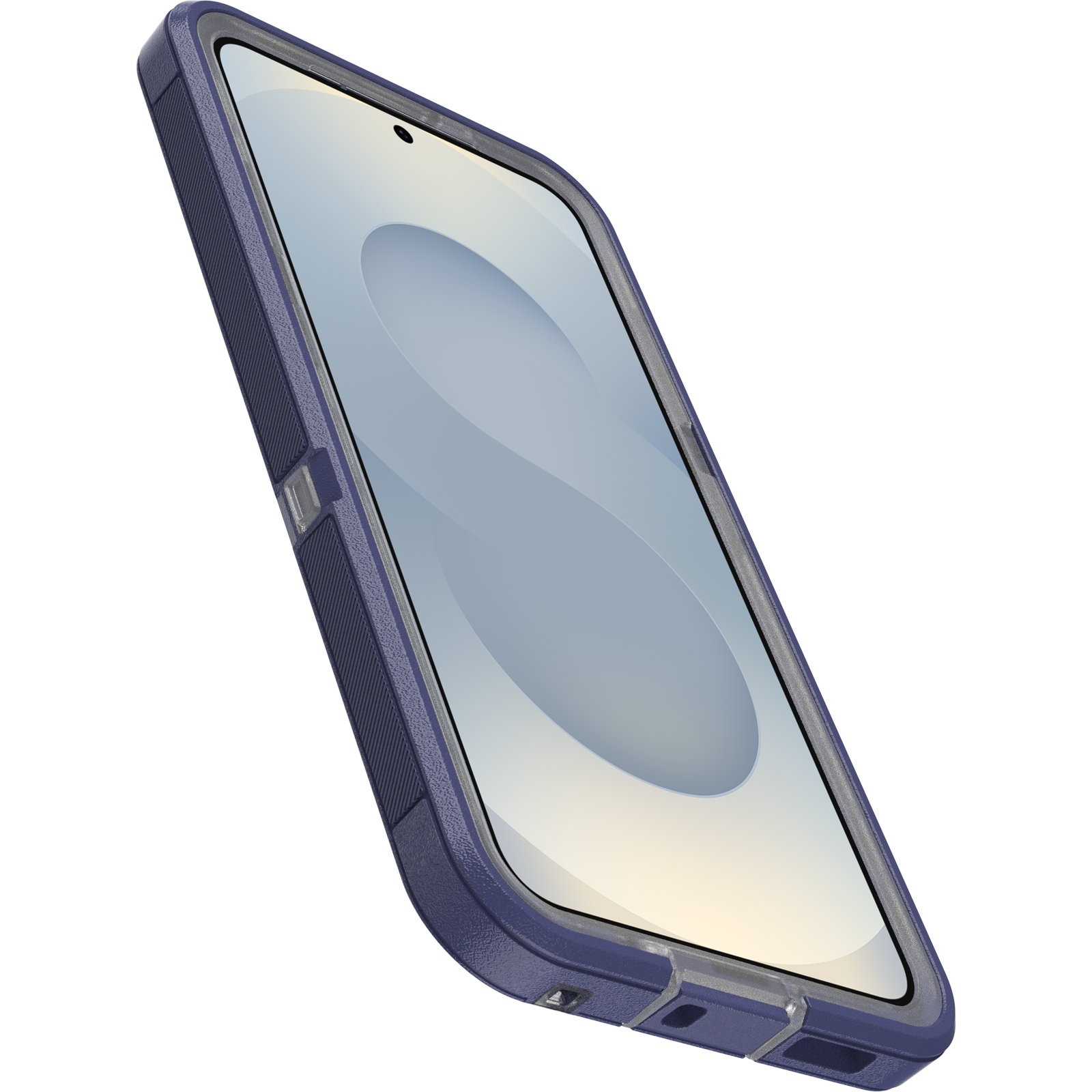 Egy telefon kék tokban, kissé szögben, kék háttérrel.