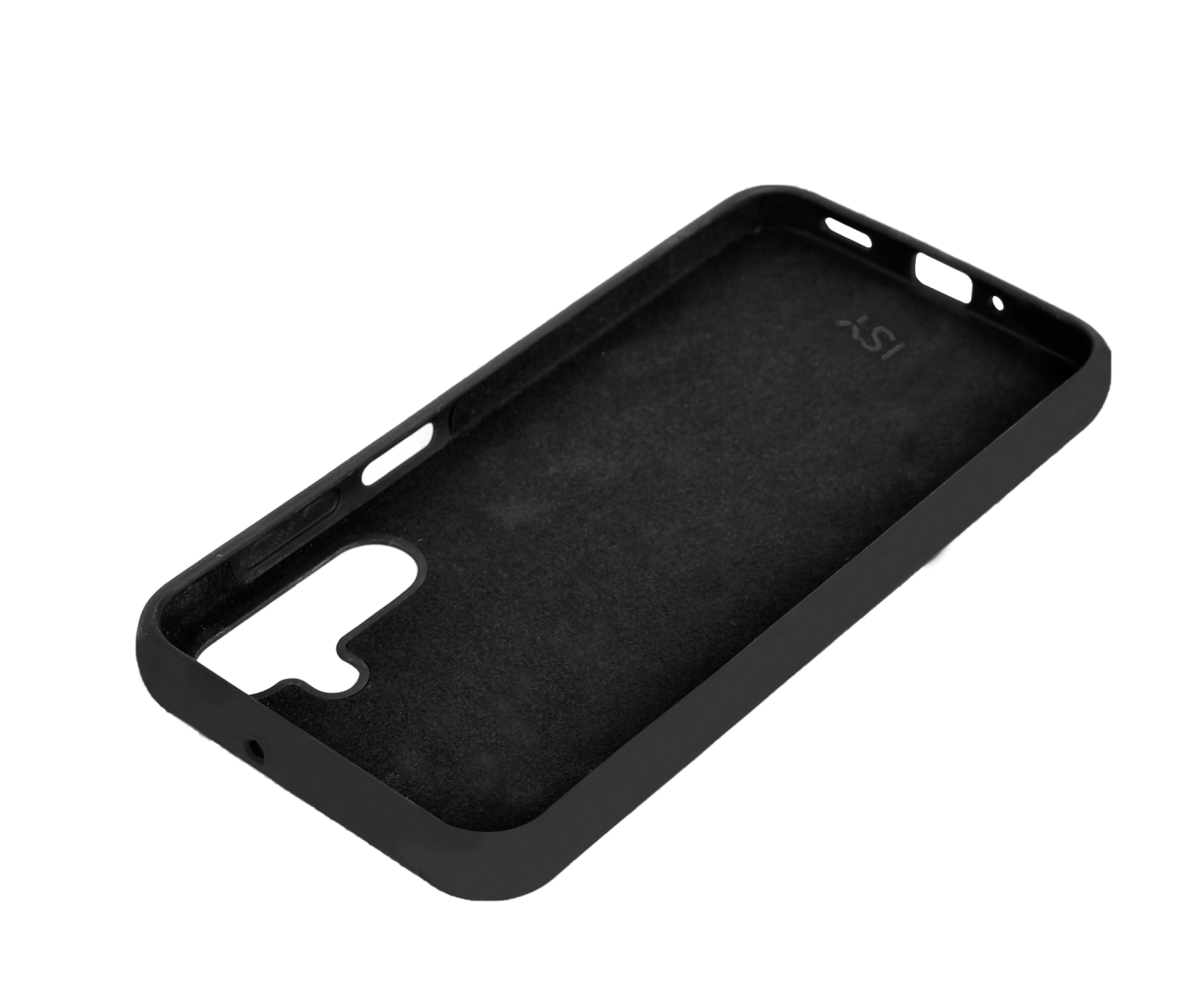 Una funda de teléfono negra con un interior suave.