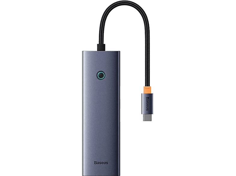 Hub - Baseus Flite 6, 3x USB, 1x HDMI, RJ45, USB-C, Gris
