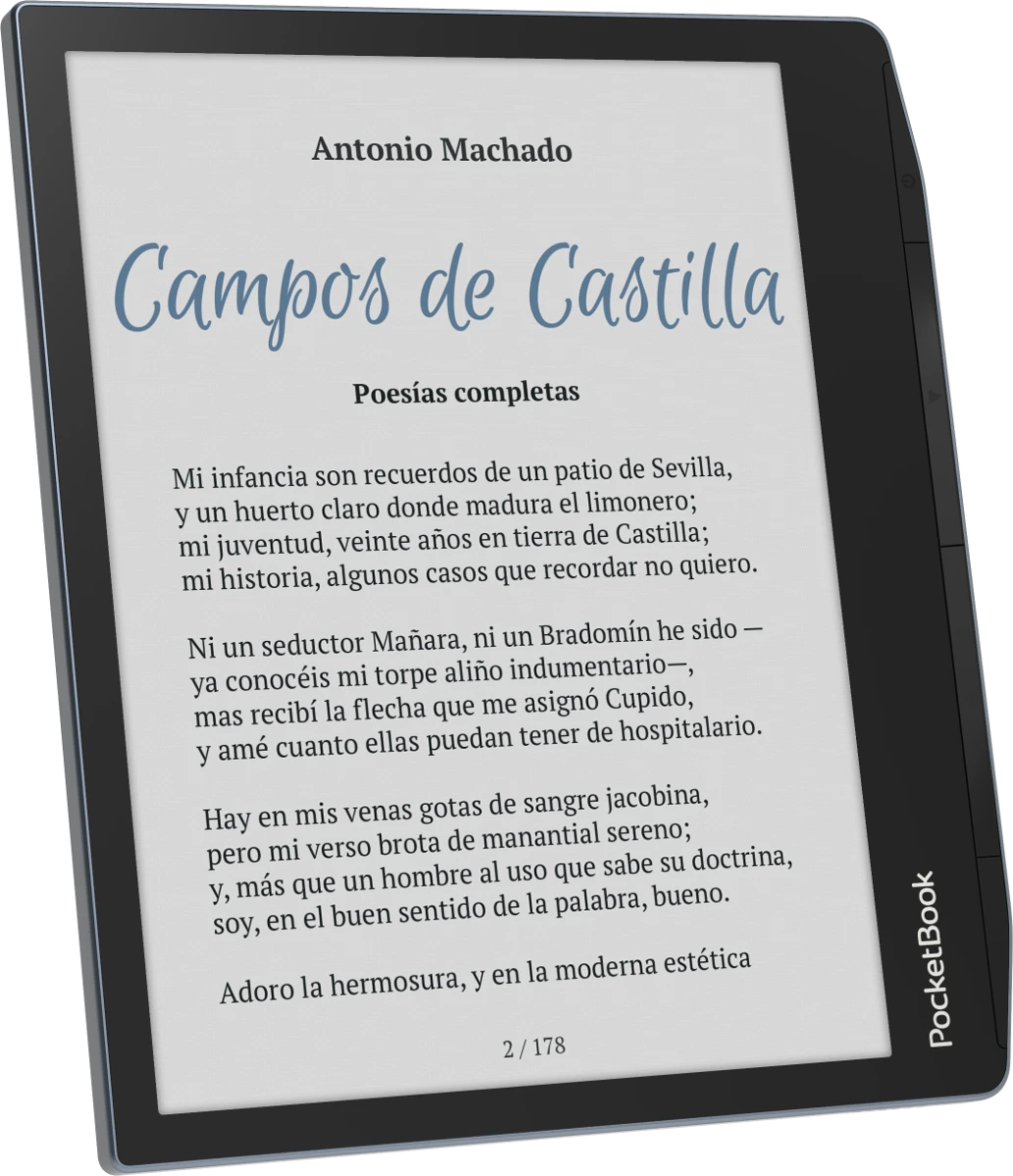 Un lector electrónico que muestra el libro 'Campos de Castilla' de Antonio Machado.