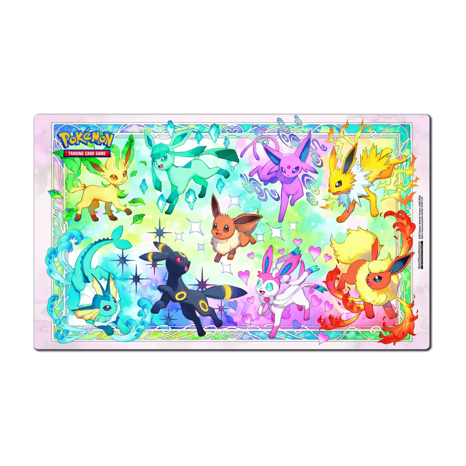 Tappetino da gioco Pokémon con Eevee e le sue evoluzioni in colori vivaci.