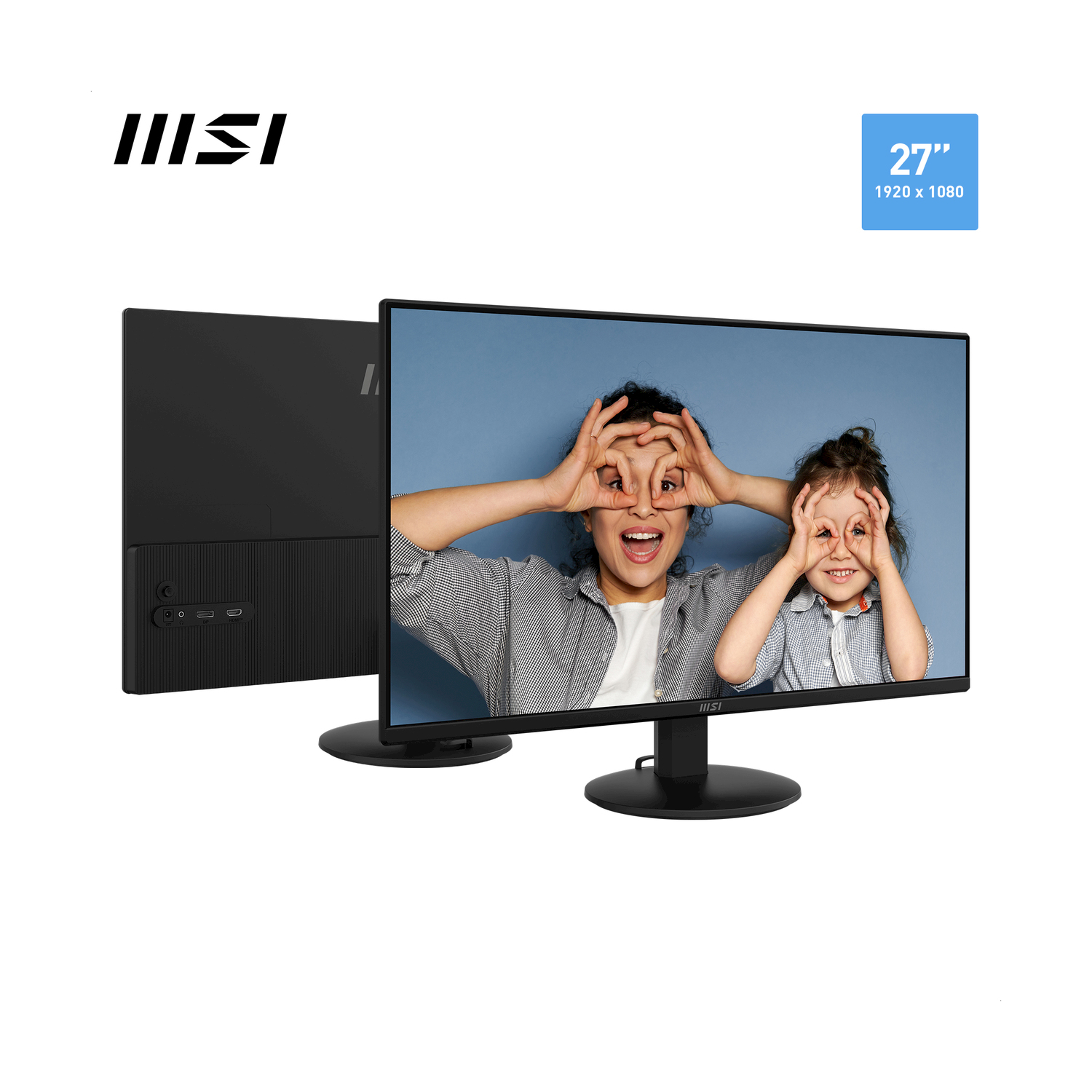 Un monitor per computer con due persone che fanno un cerchio con le mani.