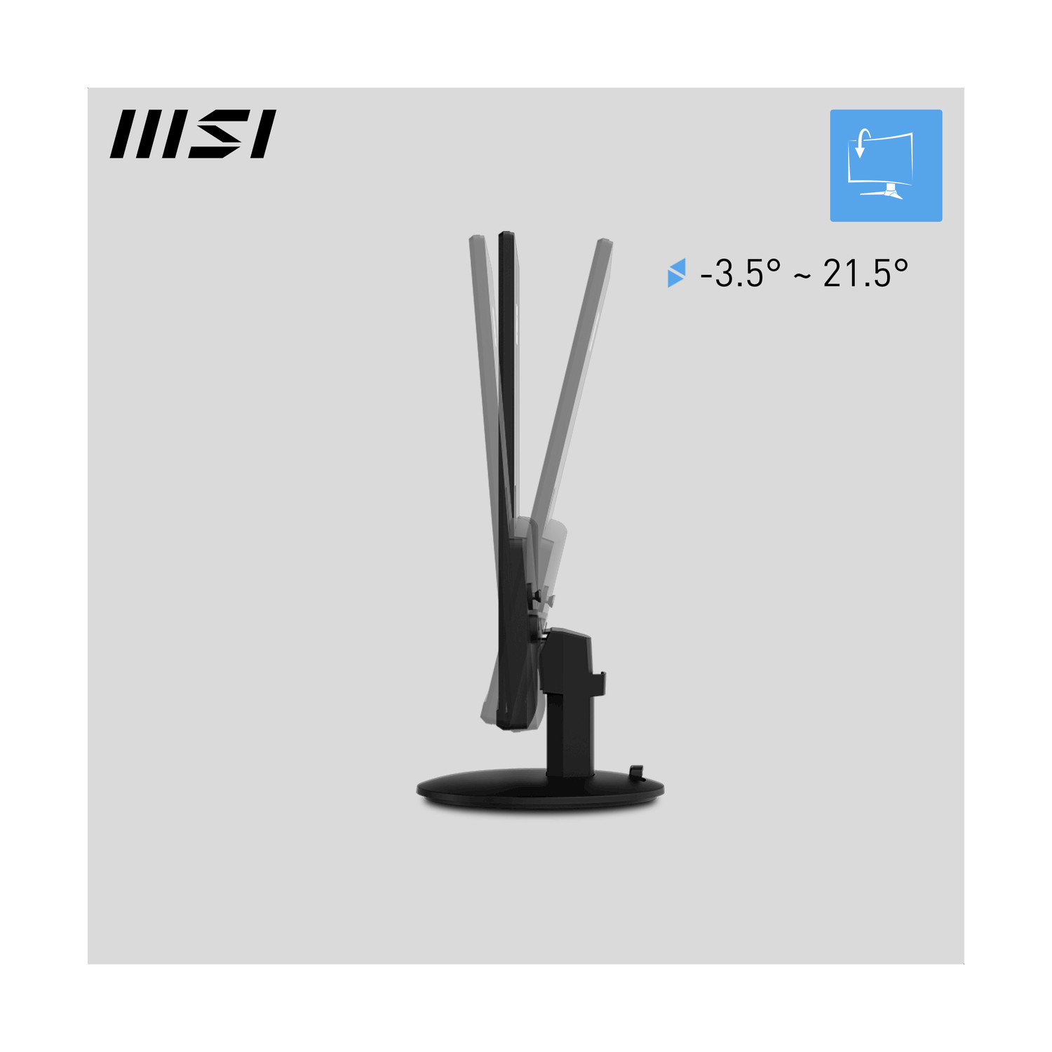 Un monitor per computer con angoli di inclinazione regolabili.