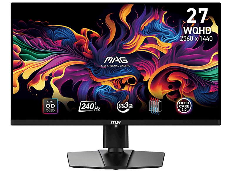 MSI MAG 271Qpx Qd-Oled E2 Monitor Gaming, 26,5", 2K UltraWide Qhd, 2560 x 1440 Pixel, tempo di risposta 0,03 ms, refresh rate 240 Hz