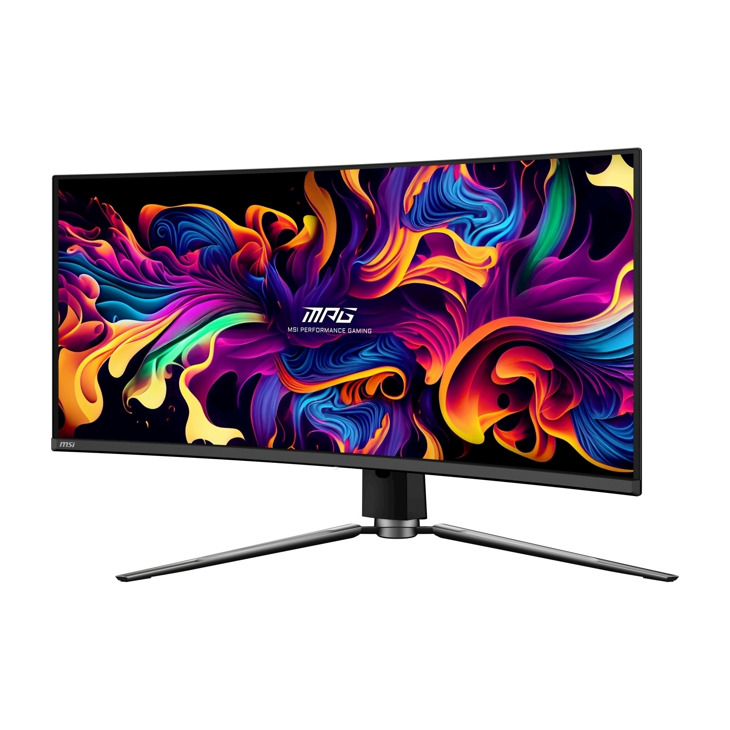 Monitor da gioco MSI con display colorato su supporto nero.