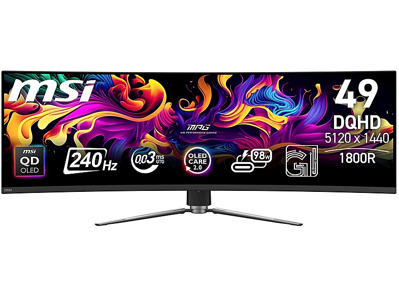 MSI MPG 491CQPX QD-OLED Monitor Gaming Curvo, 49", DQHD, 5120 x 1440 Pixel, tempo di risposta 0,03 ms, refresh rate 240 Hz