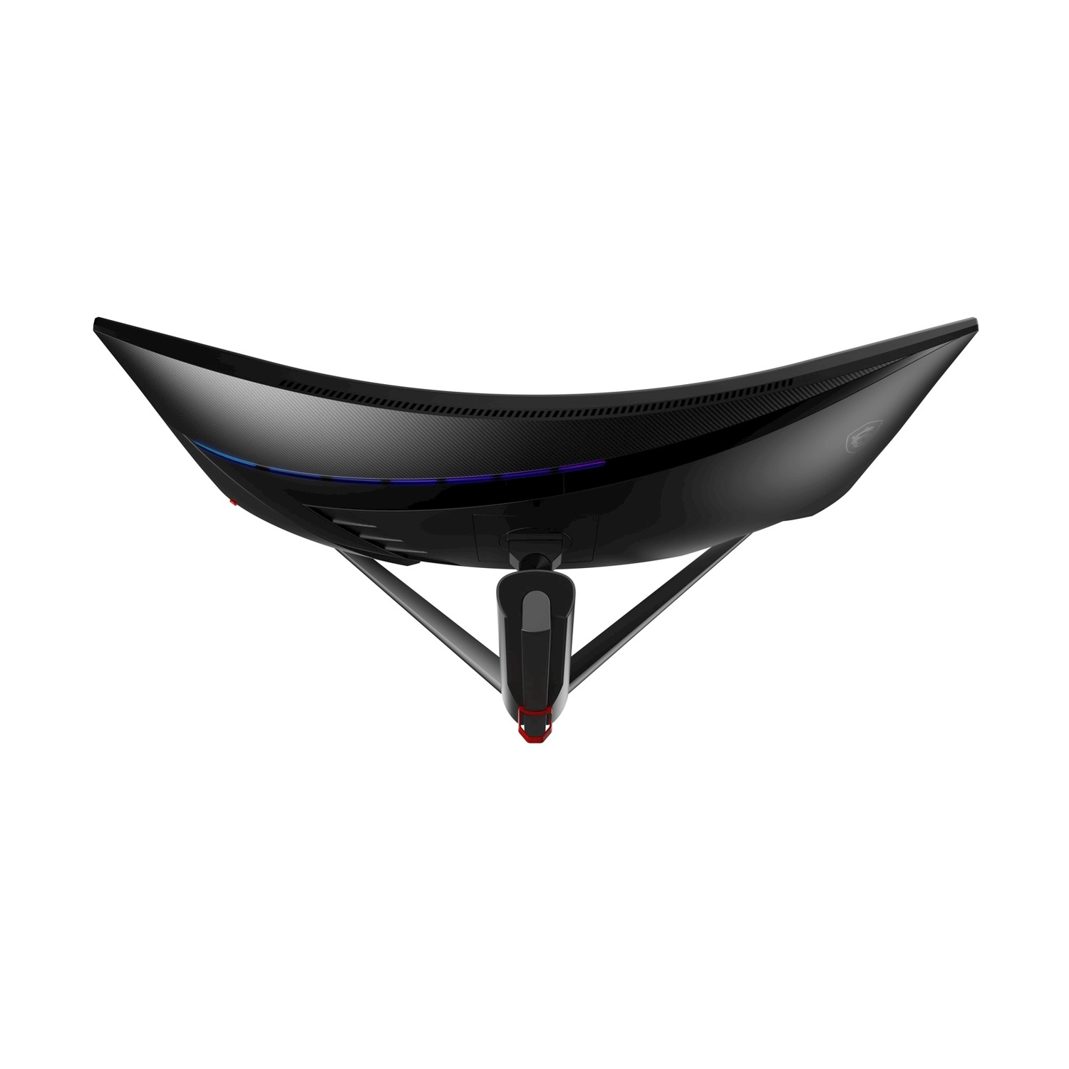 Il retro di un monitor curvo MSI. Il monitor è nero e ha un supporto nero.