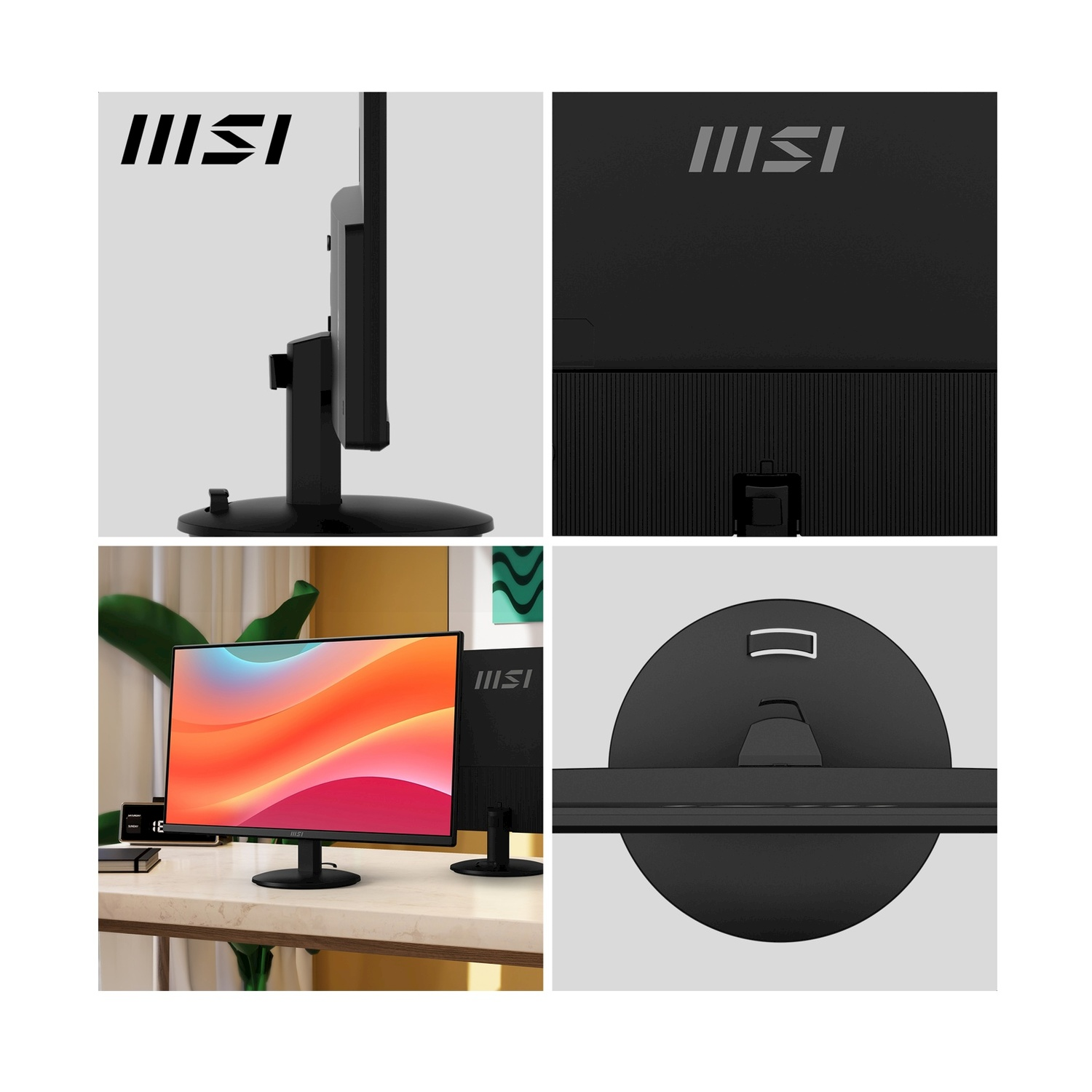 Diverse viste di un monitor: laterale, posteriore e anteriore.