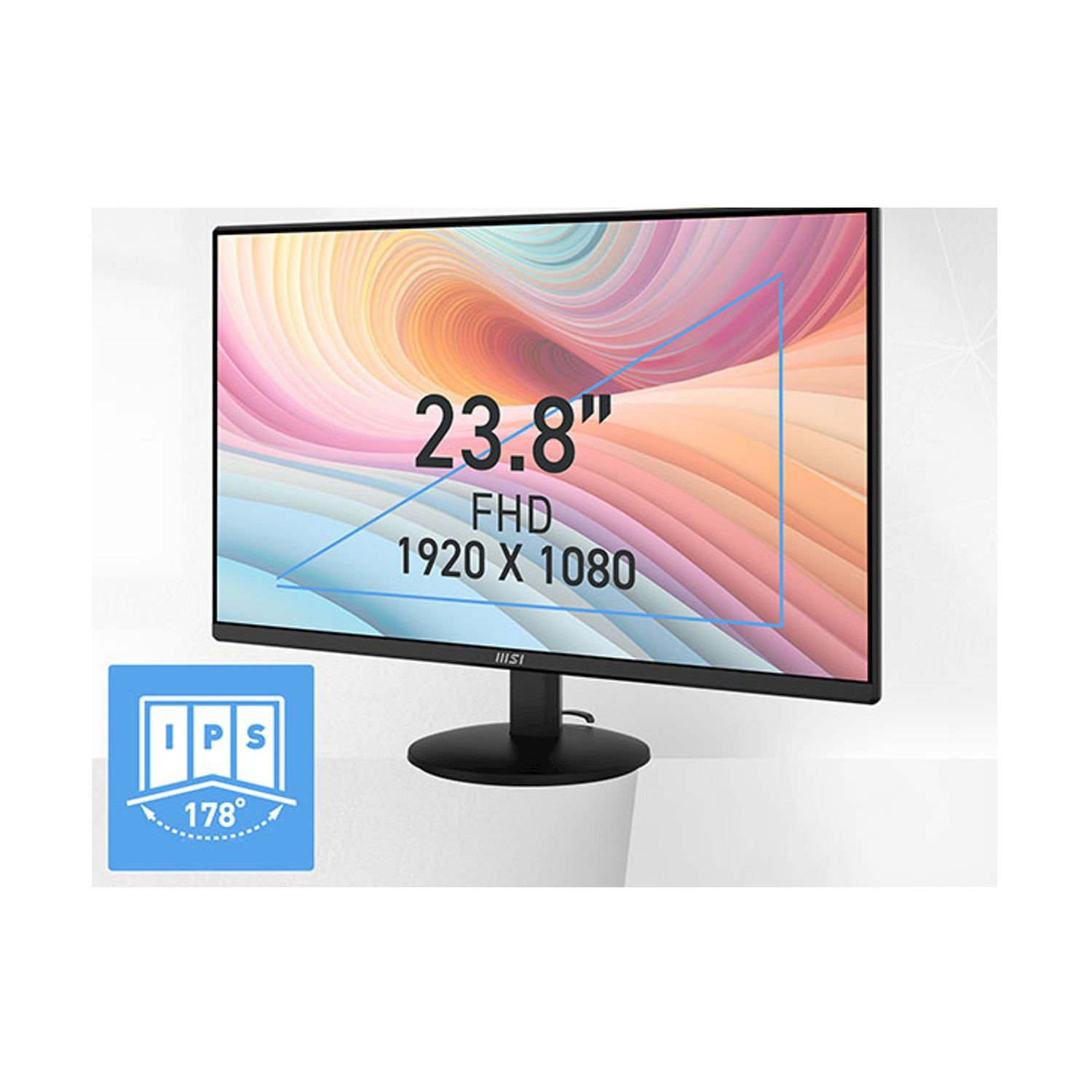 Monitor da 23,8 pollici. Testo e diagramma con icona IPS.