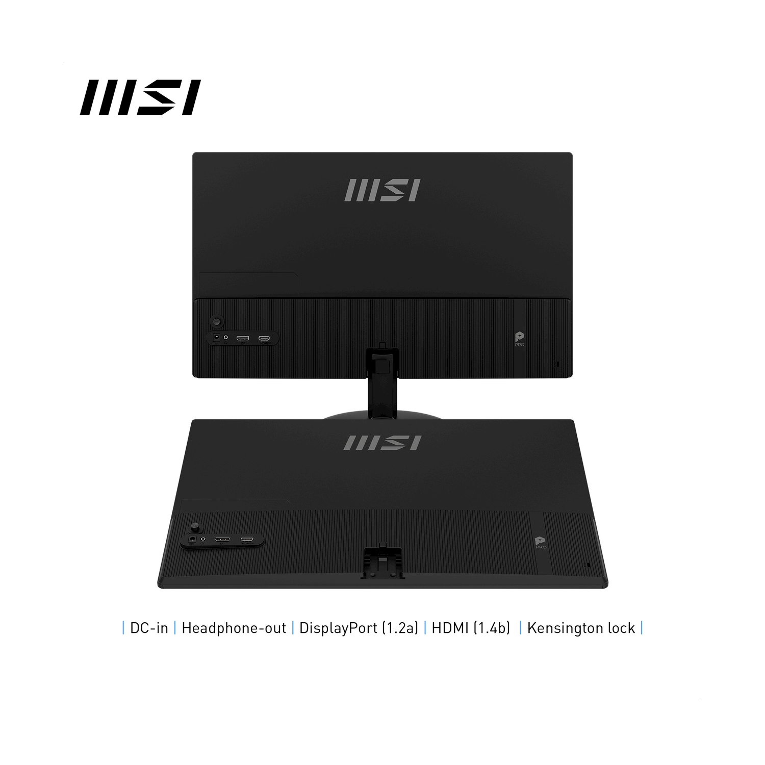 Monitor MSI, nero, dalla vista posteriore, con porte.