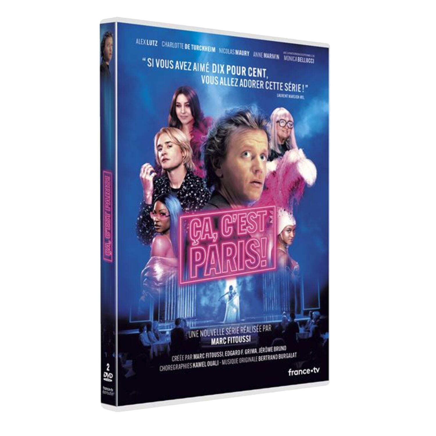 Couverture DVD : 'Ça, c'est Paris!'. Portrait de la distribution avec texte. Fond bleu.