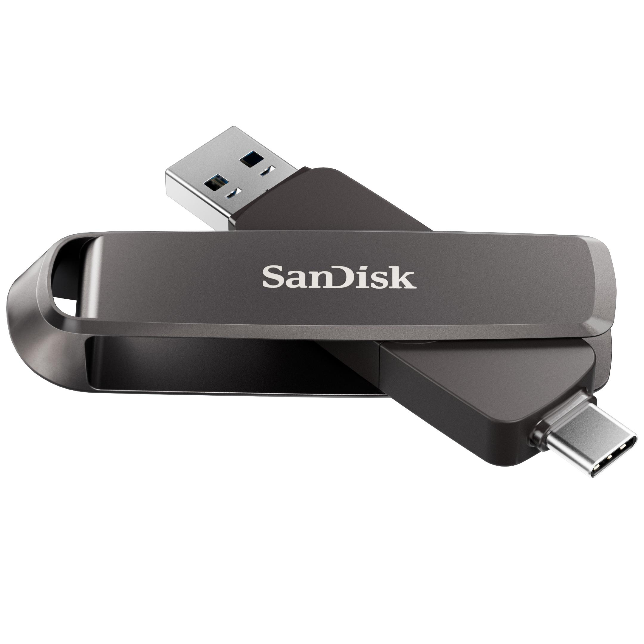 Ein grauer USB-C Dual-Flash-Laufwerk.