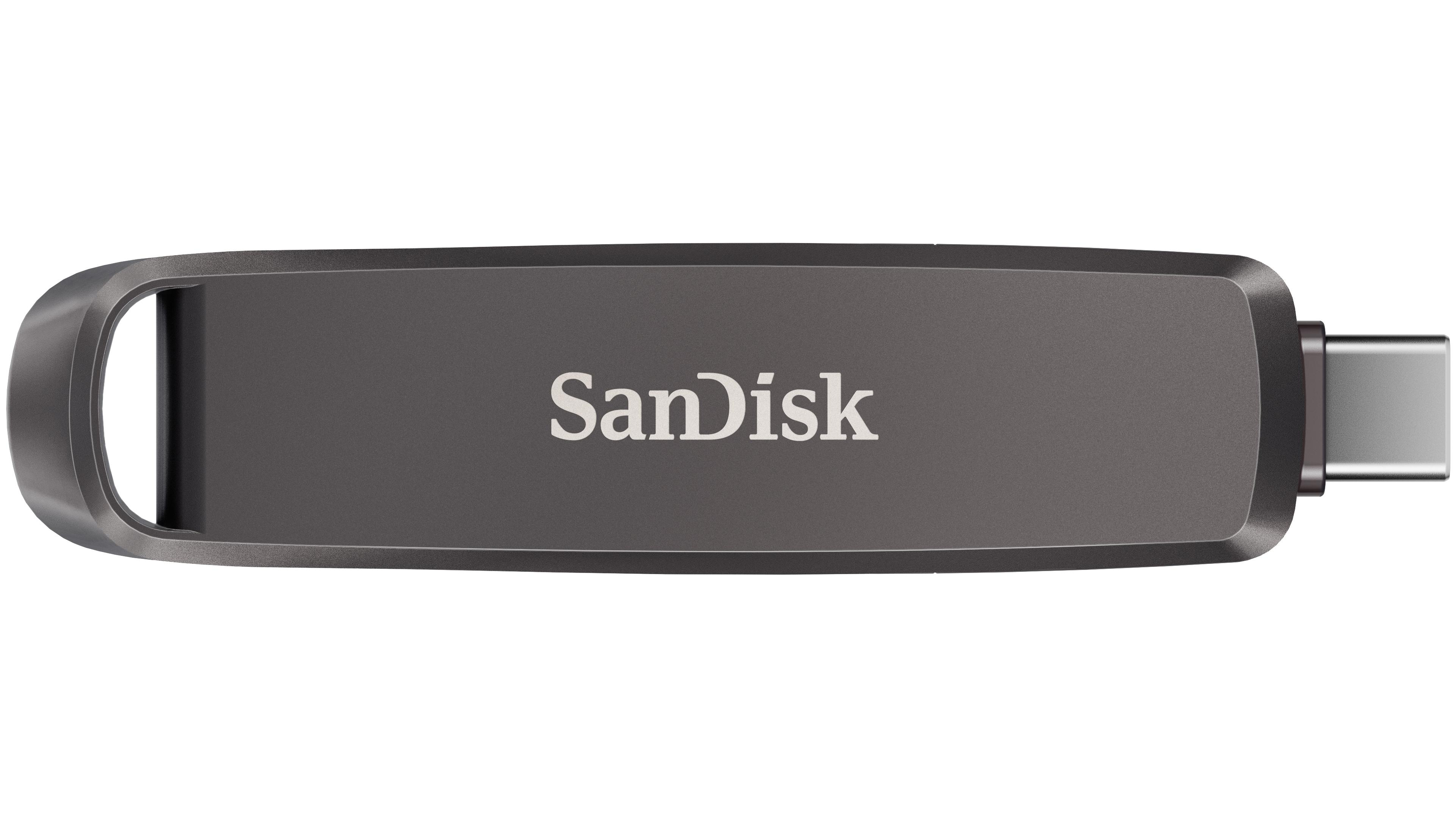 Grauer SanDisk USB-Stick mit USB-C-Anschluss.