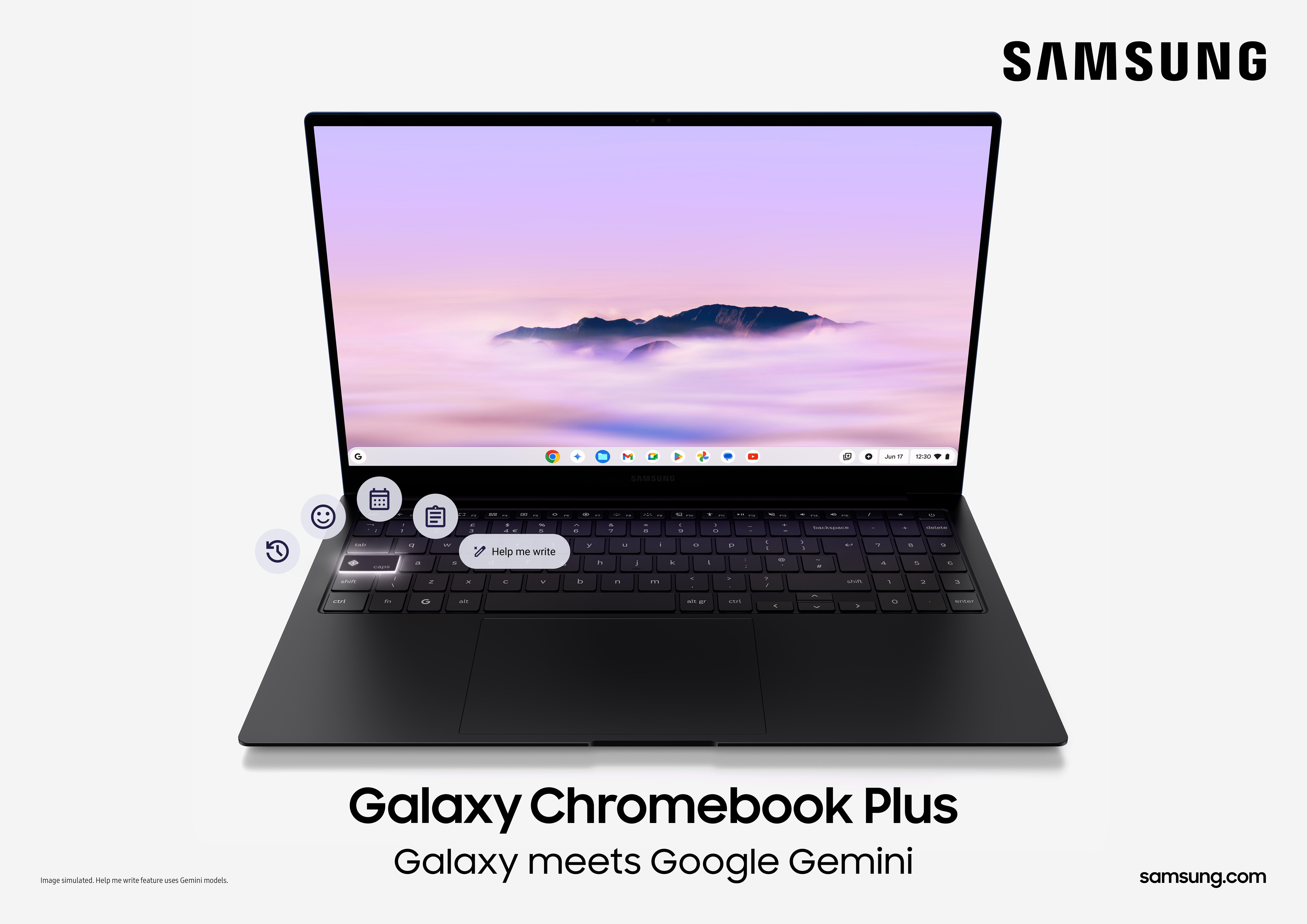 Ein schwarzer Laptop auf weißer Oberfläche.