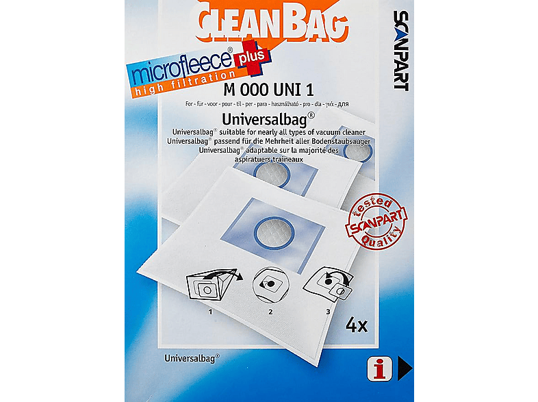 Bolsas de aspirador - Scanpart M 000 UNI 01, Universal, Pack 4 unidades