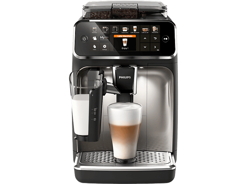 Philips EP5447/90 Serie 5400 Latte GO Plus Kaffeevollautomat (Schwarz, Chrom, Scheibenmahlwerk aus Keramik, 15 bar, integrierter Milchbehälter)