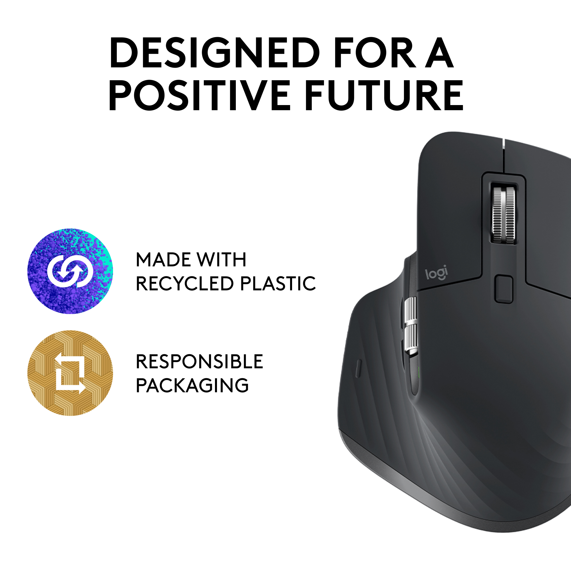 Souris d'ordinateur noire et grise avec texte et logos.
