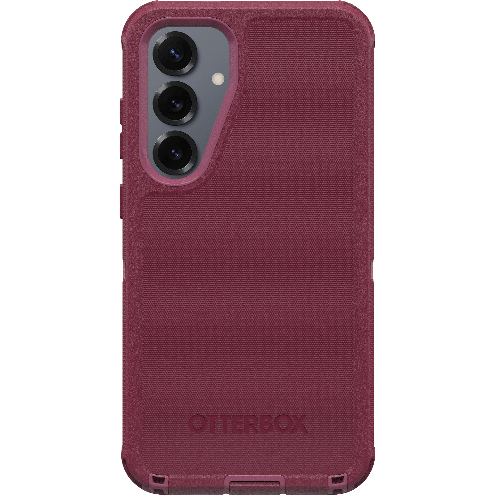Bordó OtterBox telefontok, három kamerával. A tok textúrázott.