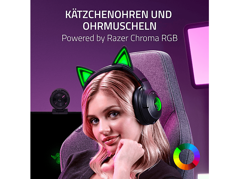 RAZER Kraken Kitty V2, Over-ear Gaming Headset Bluetooth Schwarz