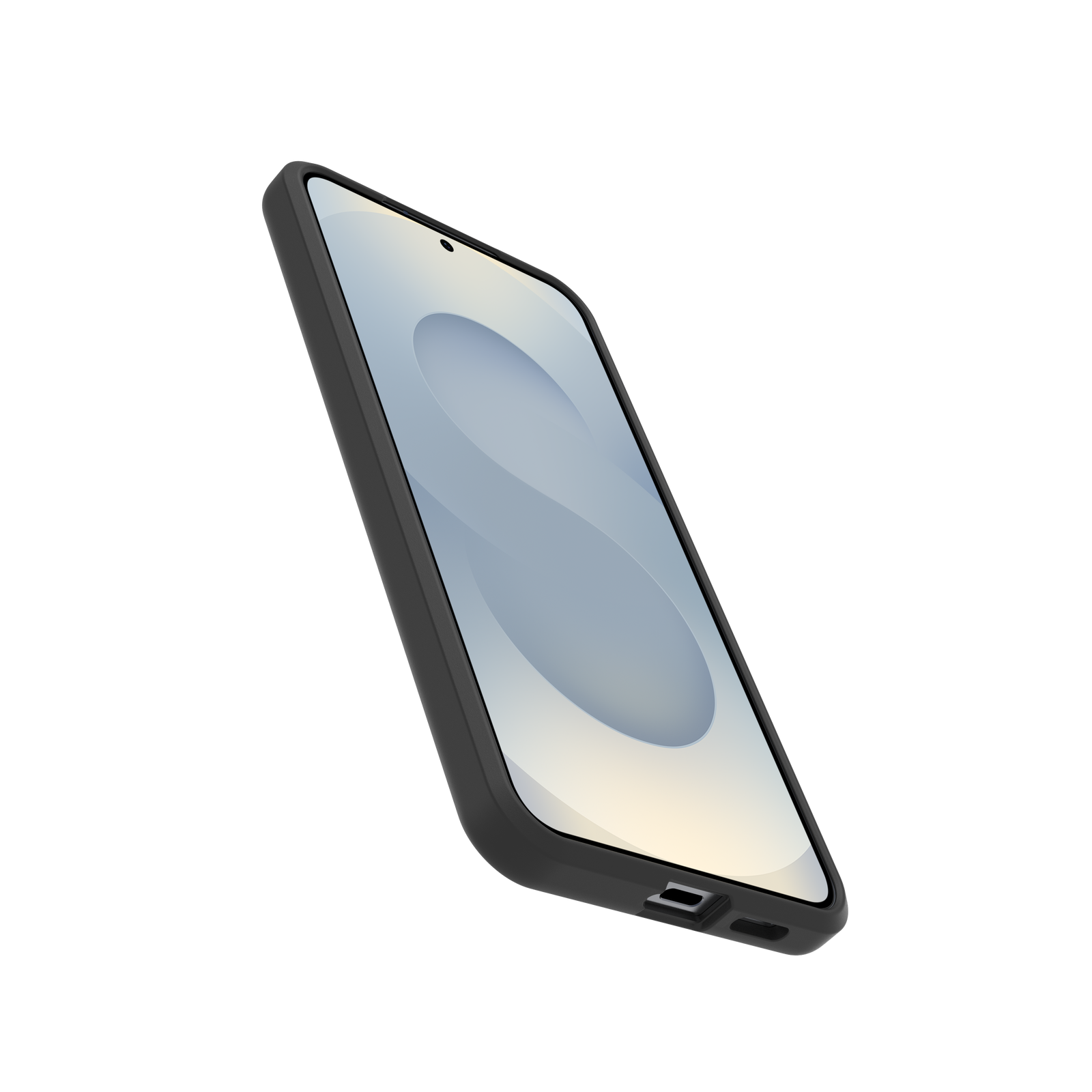 Fekete telefon fekete tokban, fekete háttér előtt.
