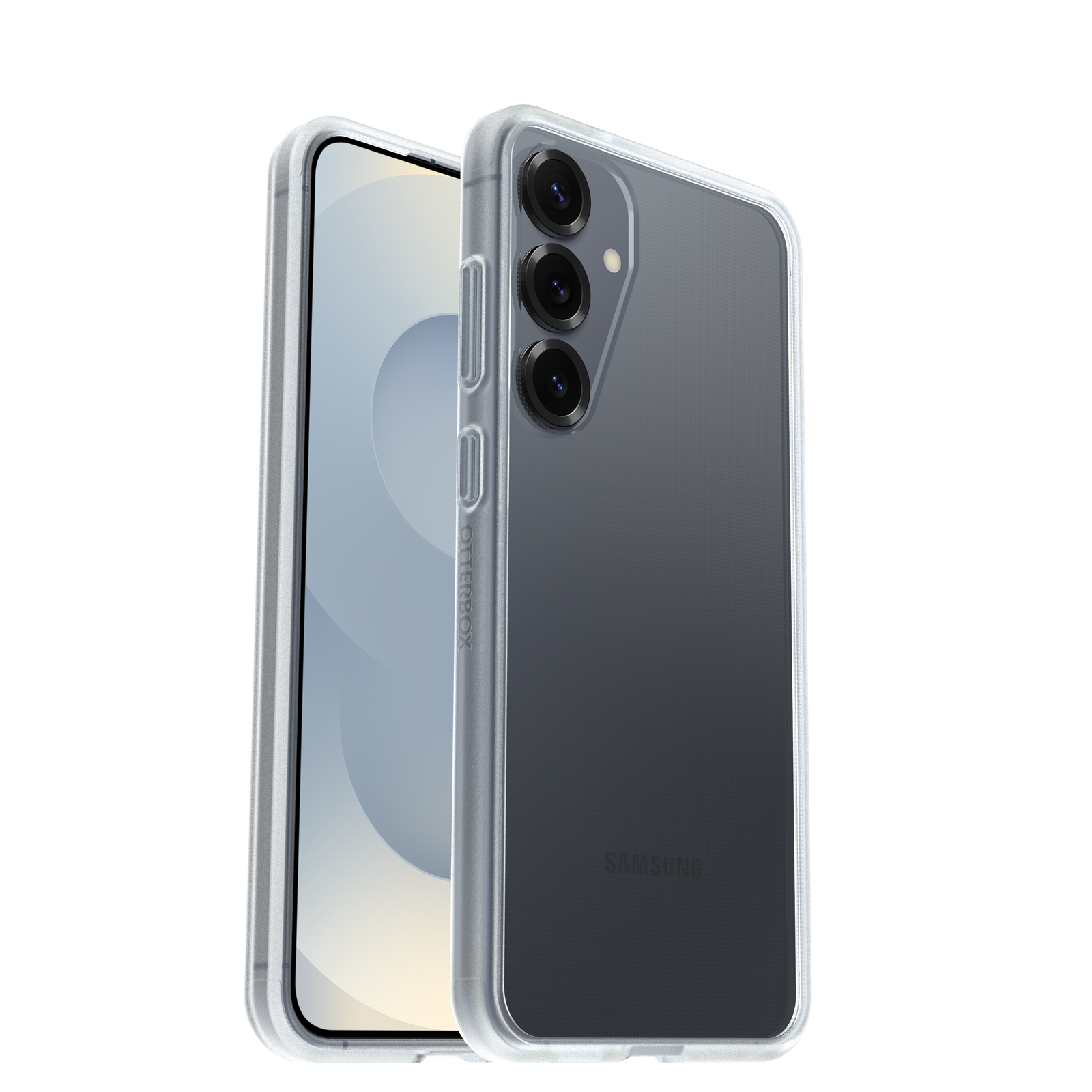 Okostelefon átlátszó tokban, a képernyőt mutatja. A tokon az Otterbox logó.