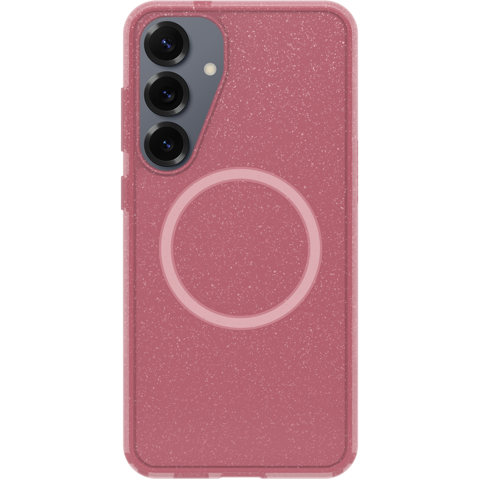 Rózsaszín telefontok tripla kamerával és fehér körrel. Ez egy Otterbox.