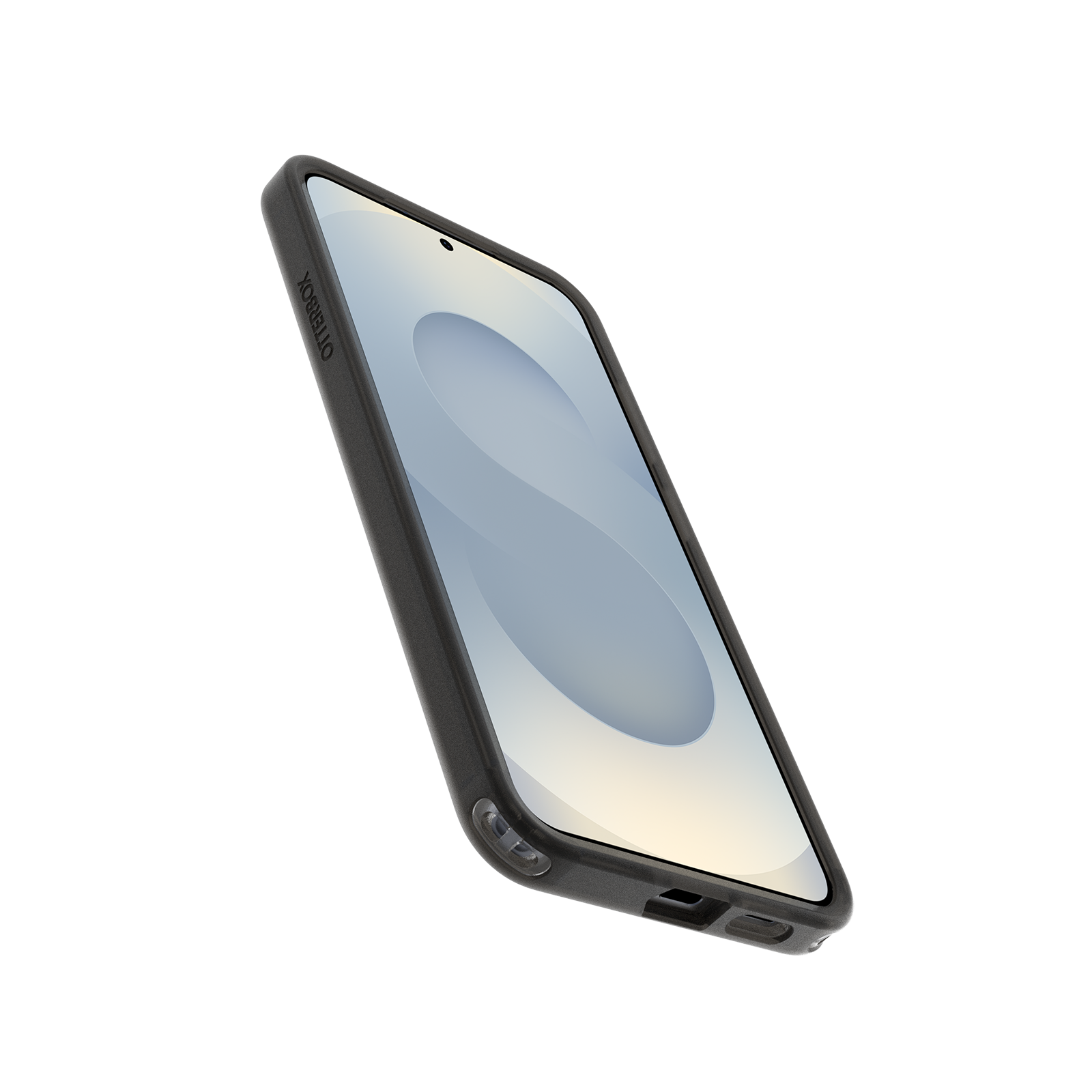 Egy telefon fekete tokban fekete háttérrel.